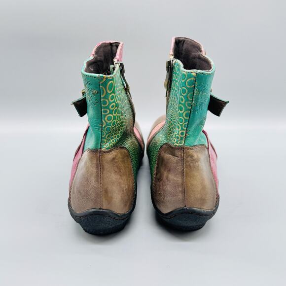 Spring Step L'Artiste Boots Women 9 Multicolor Leather Colorblock Ankle Q Indigo - Picture 7 of 13